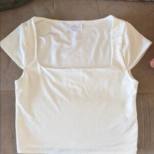 White Square-Neck Cap Sleeve Crop Top by Livie & Luca